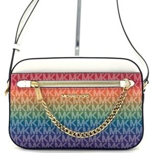 Michael Kors Jet Set Large Rainbow Signature Logo Crossbody Bag Rainbow